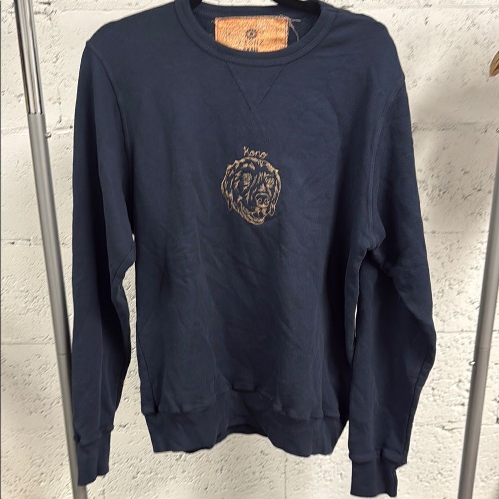 Navy Blue Crewneck Sweater - STAUD Custom Golden Retriever Embroidered Pullover